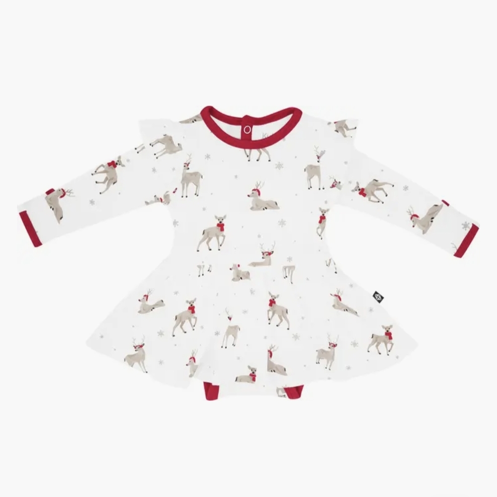 Adorable Reindeer Print Baby Dress